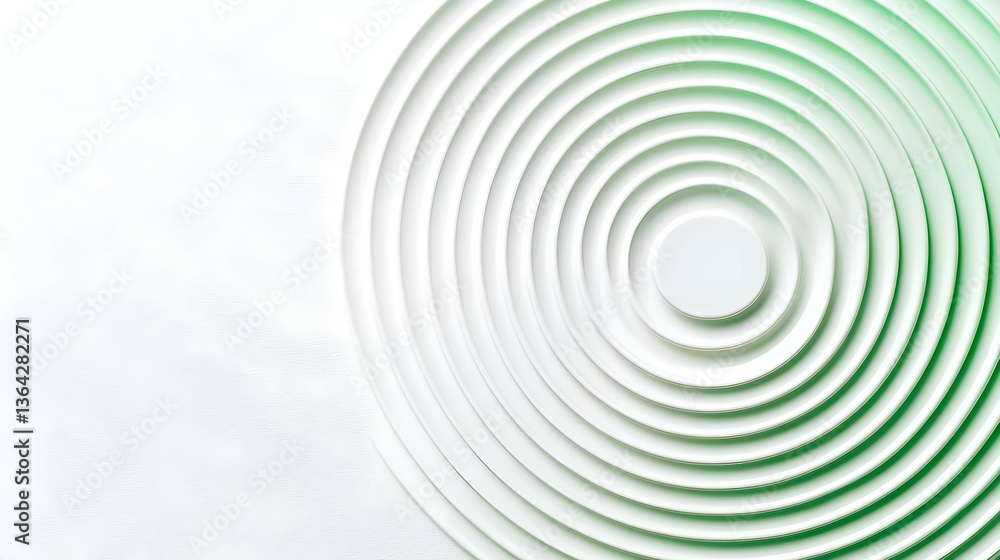 Poster abstract concentric circles design with green gradient on white background for modern minimalist vis