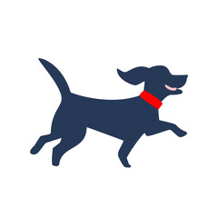 黒い犬が笑顔で走り回るシンプルなイラスト