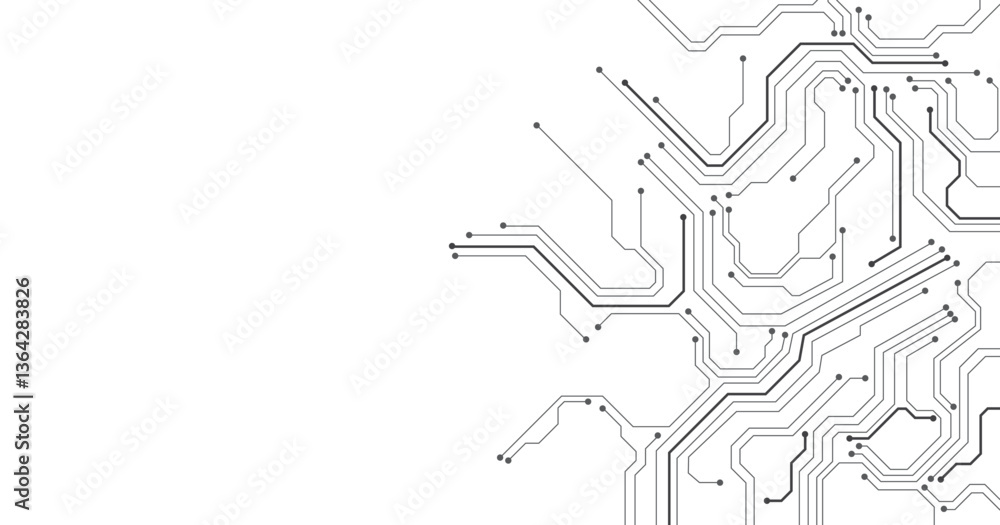 Poster Abstract black circuit diagram on white background. High-tech circuit board connection system.Vector abstract technology on a white background.	
