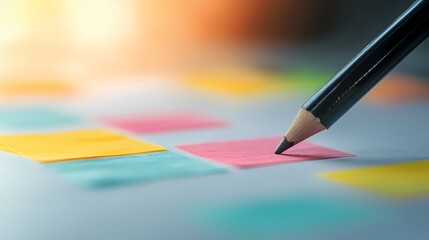 Planning & Organization, Colorful Sticky Notes, Pencil on colorful sticky notes, planning concept