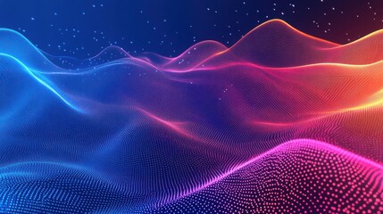 Fototapeta premium Abstract Colorful Wave Background Digital Particle Flow, Neon Gradient, Futuristic Design
