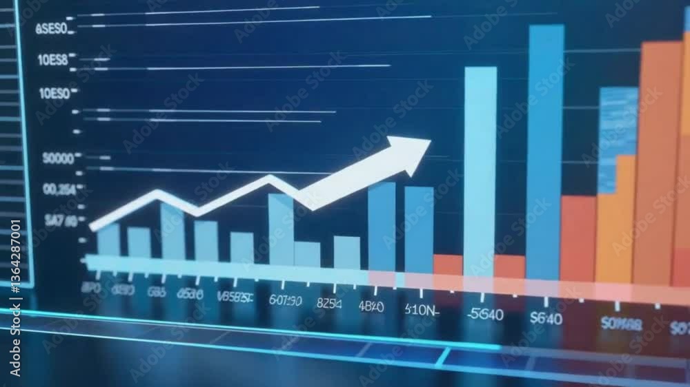 Aufkleber animated digital bar and line graph showing financial growth with rising arrow – business data visua