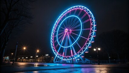 Neon circle. Round frame background. Multiple lines swirls. Blue and pink color. Glowing ring. Isolated on black.