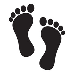 footprint icon black vector silhouette, classic barefoot footprints left and right.