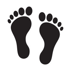 footprint icon black vector silhouette, classic barefoot footprints left and right.