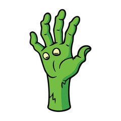 A creepy zombie hand emerging from the ground, with decayed fingers and a gnarled, eerie appearance, ready to grab anything in its path. Perfect for Halloween designs!