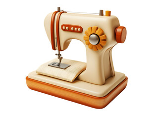 Vintage Sewing Machine Illustration Beige and Orange Tones on Transparent Background