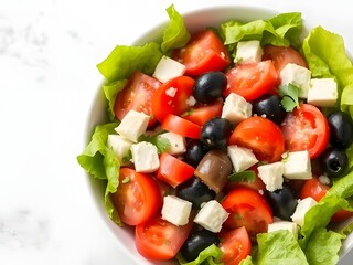Fresh Greek Salad with Tomatoes, Feta, Olives and Lettuce - Healthy Meal or Appetizer.