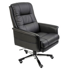 Black Leather Office Chair: Recliner, Ergonomic isolated on transparent background