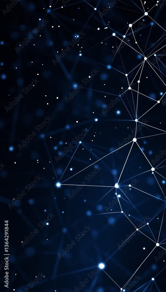 Poster network of connections in blue with dots and lines mobile background