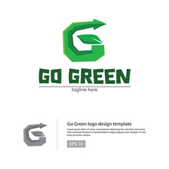 Go Green logo template with a G initial that combined wih leaf and arrow shape.