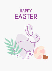 Happy Easter greeting cards with Bunny, Easter eggs and floral decorative elements. Minimalist style. Set of Modern Easter covers. Vector illustration