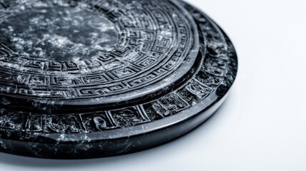 Obraz premium A detailed close up of a carved circular stone artifact