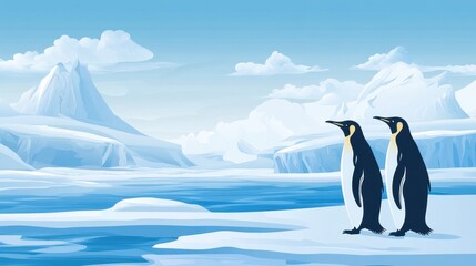 Emperor Penguins Antarctica Ice Landscape Wildlife.