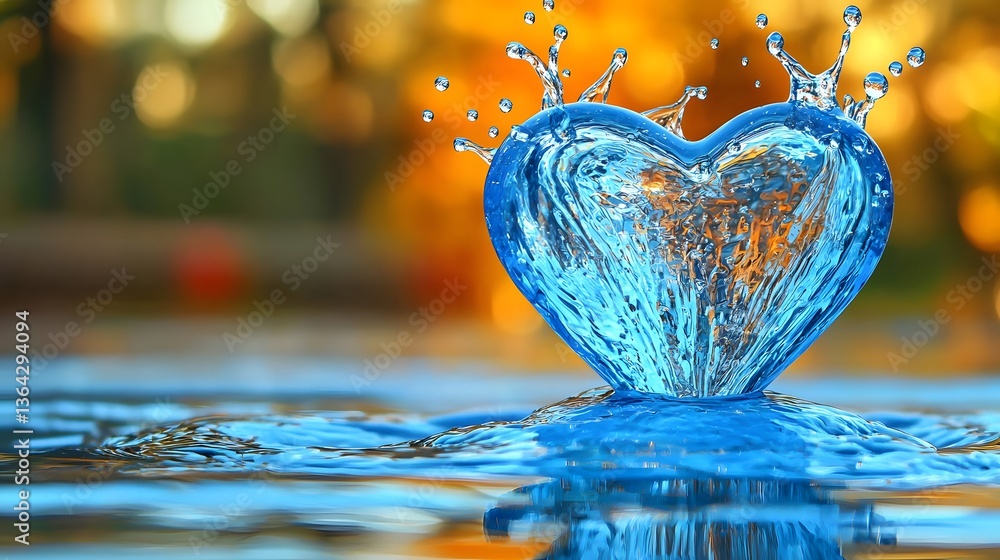 Poster captivating close-up of a heart shaped water drop captured in stunning detail with water splash effe