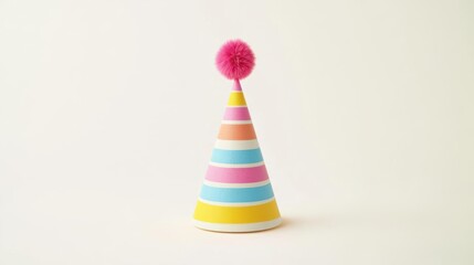 Colorful party hat with a pom-pom on top, set against a plain background, ideal for celebrations