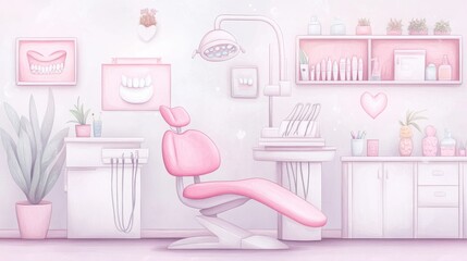 Soft Pastel Dental Clinic Illustration with Inviting Setting