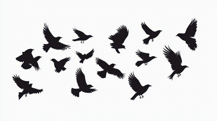 Obraz premium Flock of Birds Silhouette with Black Birds Flying.