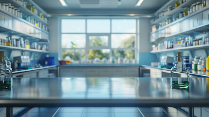 Fototapeta premium Laboratory workplace interior with blurred background