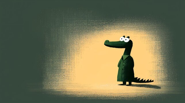 Crocodile in Spotlight, Cartoon crocodile in a coat, illuminated.