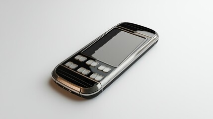 Vintage Mobile Phone with Physical Keypad and Metallic Finish Isolated on White Background