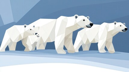 Fototapeta premium Polar Bear Family Arctic Low Poly Illustration.