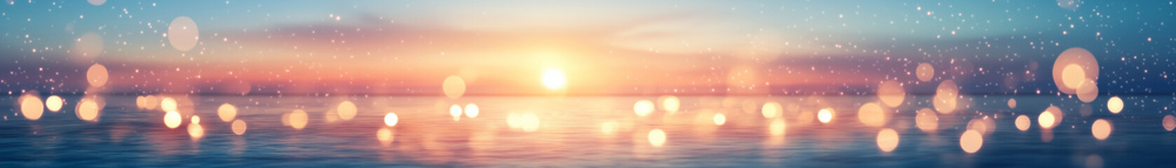 Obraz premium Serene sunset over ocean with shimmering bokeh effect 