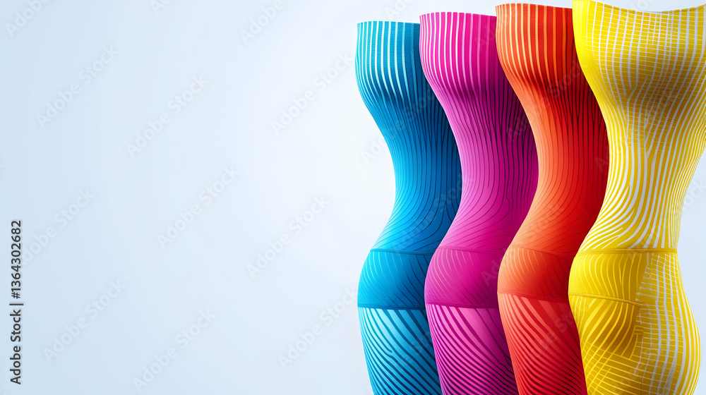 Poster abstract pixelated column displayed vertically with blue pink red and yellow colors against a bright