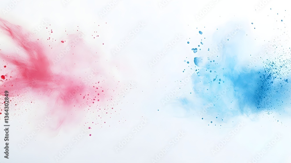 Poster Ethereal and expressive abstract watercolor painting featuring a dynamic splash of vibrant pink and calming blue hues creating a soft yet visually striking background
