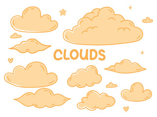 Set of icons with Clouds theme. With doodle style. For layout, website, graphic design.