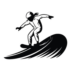 Fototapeta premium Mascot Sandboarding Enthusiast Silhouette, Vector, Icon, Logo, White Background.