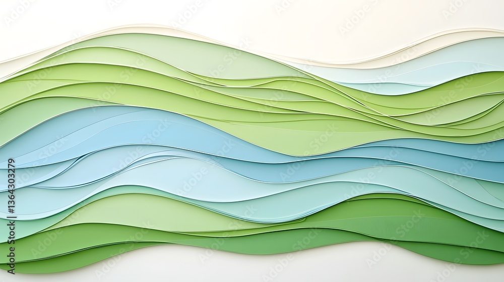 Leinwandbilder minimalist abstract background with flowing wavy lines in calming shades of green and blue softly bl