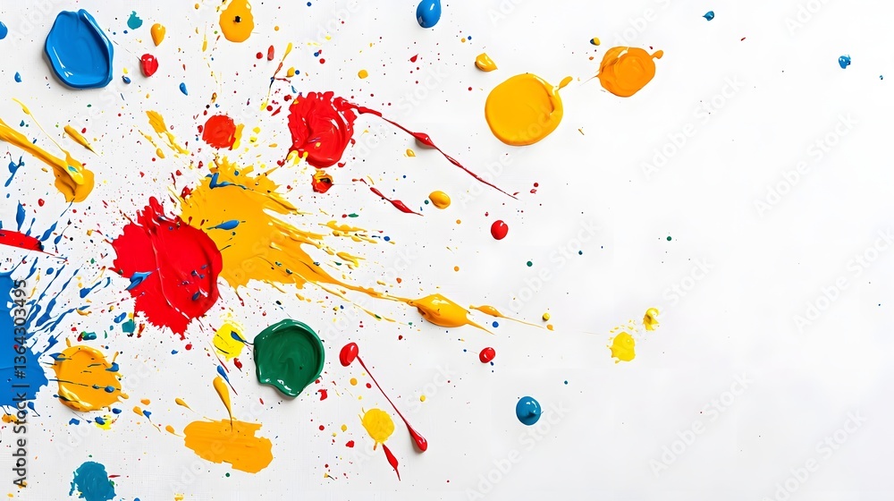 Aufkleber A dynamic and energetic composition of boldly colored paint splatters drips and splashes against a clean white backdrop creating a visually striking and expressive abstract artwork