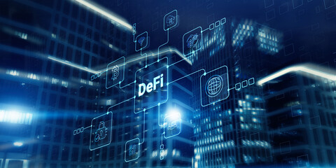DeFi Decentralized Finance. Technology blockchain cryptocurrency concept