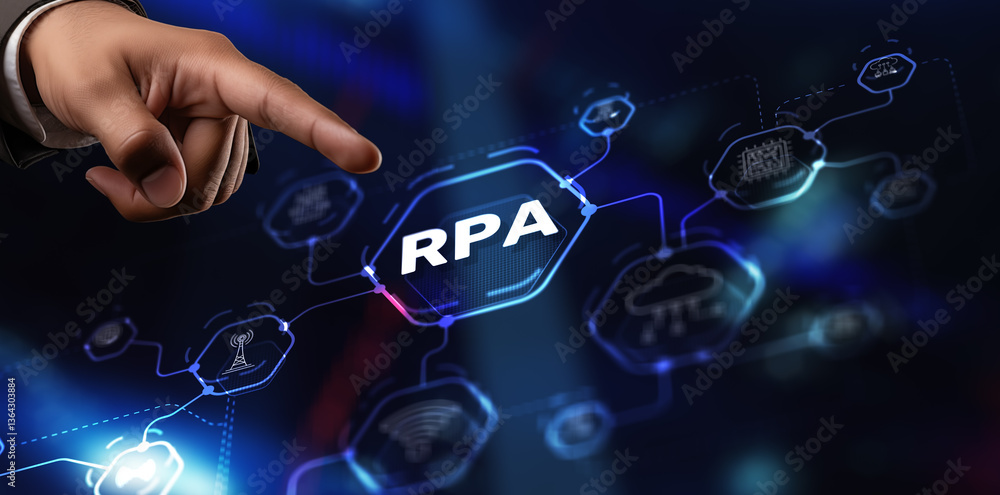 Poster rpa robotic process automation. business optimisation innovation concept