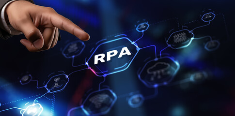 RPA Robotic process automation. Business optimisation innovation concept