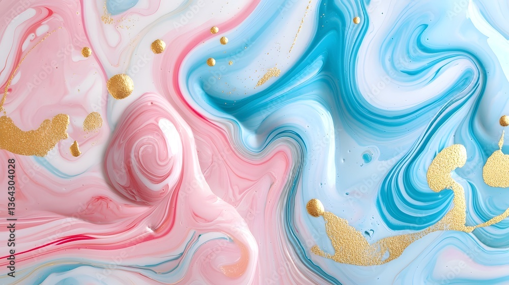 Leinwandbilder A visually captivating abstract background featuring fluid swirling patterns in shades of turquoise and pink with accents of shimmering gold creating a stunning watercolor marbling effect