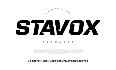 Stavox Modern Bold Font. Sans Serif Font. Regular Italic Uppercase Lowercase Typography urban style alphabet fonts for fashion, sport, technology, digital, movie, logo design, vector illustration