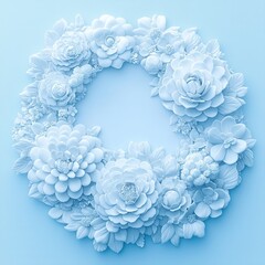 songkran festival concept, Floral wreath against a soft blue background in intricate detail.