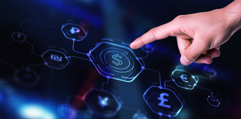 Concept of international currency market. World currencies icons