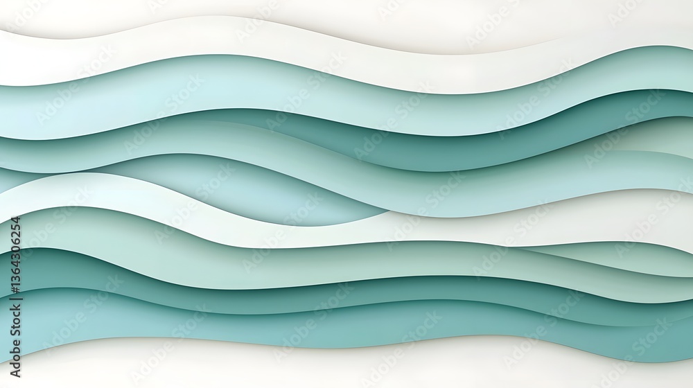Poster serene abstract background with gently curving flowing lines in soothing shades of teal and sea gree