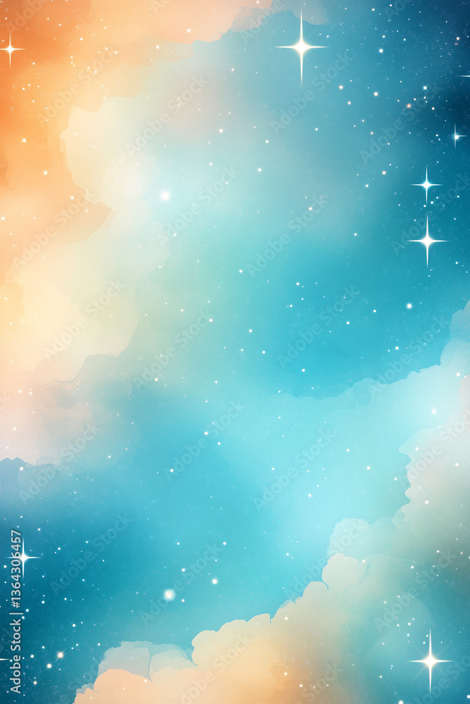 Poster abstract space background with stars and colorful clouds