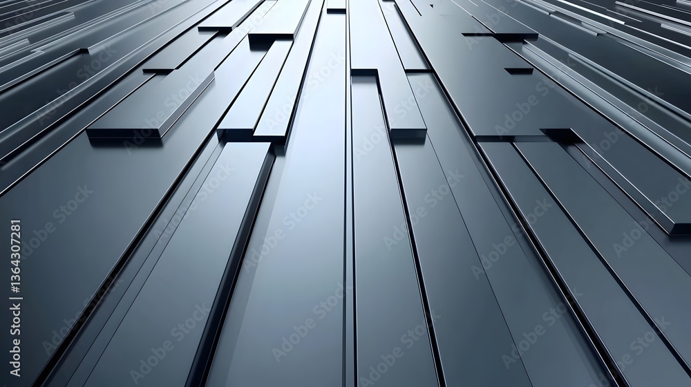 Fototapete Interlocking metallic geometric lines and shapes in a clean minimalist abstract design with a futuristic industrial aesthetic