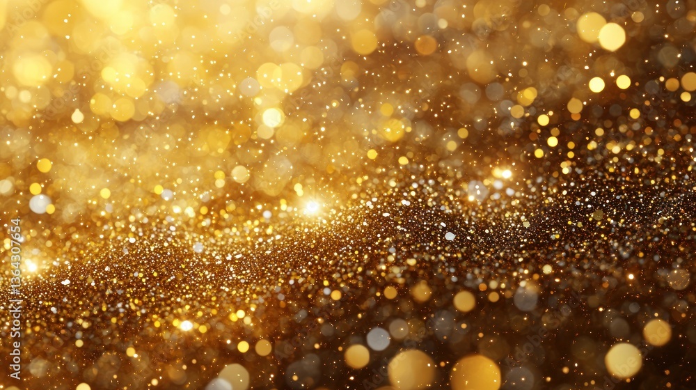 Poster golden glittering particles and bokeh lights form a shimmering, sparkling background