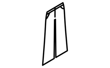 Bottoms, wide pants, simple isometric line drawing icon in black and white
