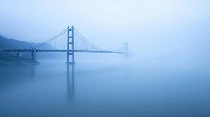 Fototapeta premium Suspension Bridge in Misty River Landscape