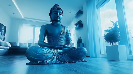 Serene Buddha statue in modern living room.