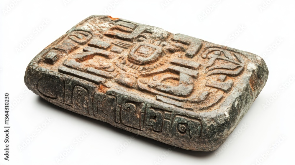 Poster an ancient carved rectangular stone displaying an inscription and patterns