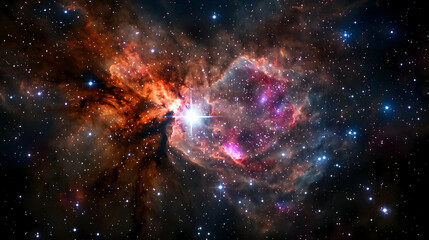 Obraz premium Colorful Nebula With Bright Stars And Cosmic Dust Against Dark Background Illuminating The Deep Space Scene