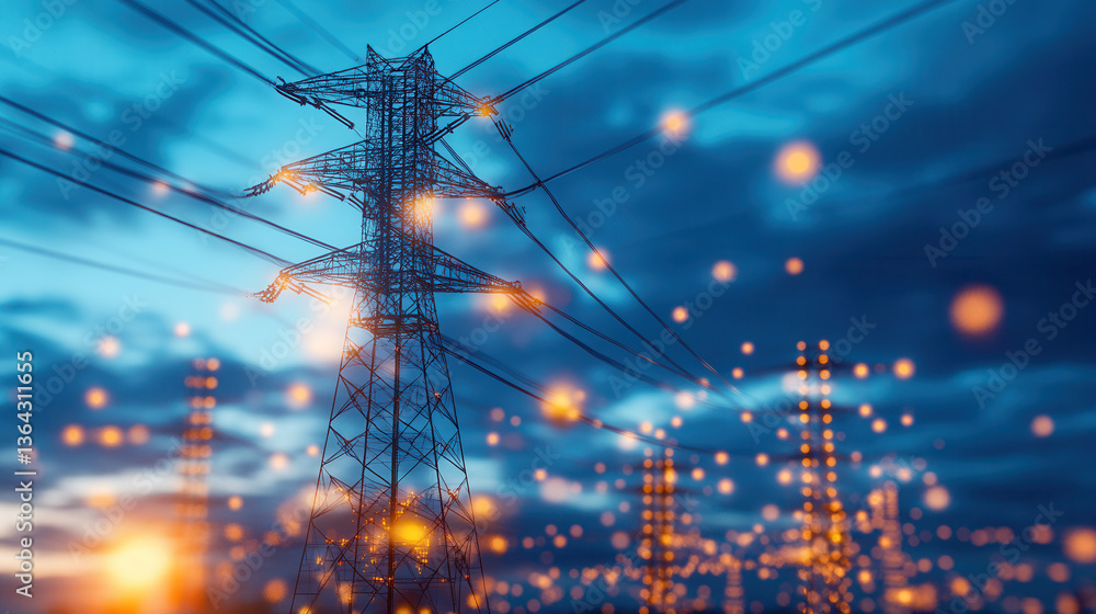 Aufkleber smart energy grid with glowing lights symbolizing real time data flow and ai integration for efficie